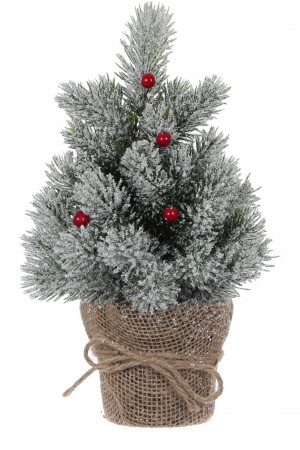 Декорированная елочка в горшочке с ягодами 30 см, заснеженная (83066)