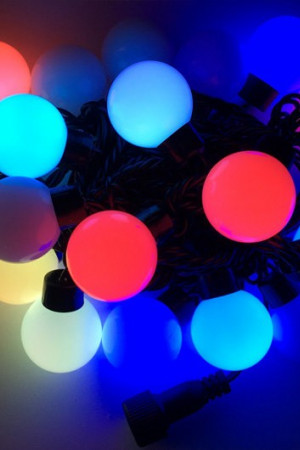 Светодиодная гирлянда шарики RGB 5 м., 220V, 20 шариков Ø 40 мм, черный провод, Rich LED (RL-T5-20C-40B-B/RGB)