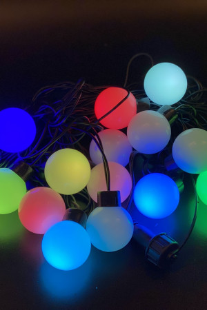 Светодиодная гирлянда шарики 5 м., 20 RGB LED, черный резиновый провод, Teamprof (TPF-S5-20C/24V-40B-SRB/RGB)