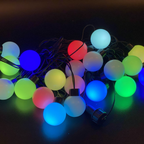 Светодиодная гирлянда шарики 5 м., 20 RGB LED, черный резиновый провод, Teamprof (TPF-S5-20C/24V-40B-SRB/RGB)