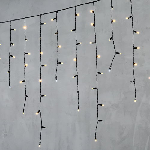 Светодиодная бахрома с колпачком 3,2*0,9 м., 180 теплых белых LED ламп, мерцание, черный провод ПВХ, IP65, LTC (PIL180BLWCAP-11-2WW)