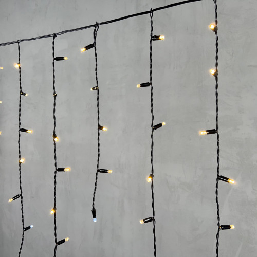 Светодиодная бахрома с колпачком 3,2*0,9 м., 180 теплых белых LED ламп, мерцание, черный провод ПВХ, IP65, LTC (PIL180BLWCAP-11-2WW)