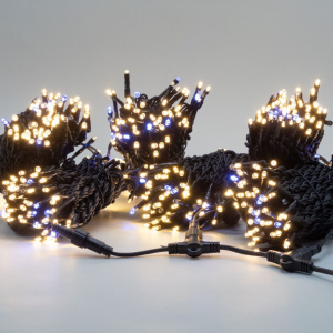 Комплект гирлянды на деревья 60 м., 3 луча по 20 м., 24V, 600 теплых-белых LED ламп, с мерцанием белого диода, черный каучук, IP54, LTC (ECO600BLW-11-1WW)