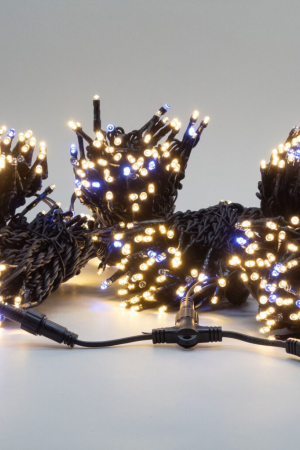 Комплект гирлянды на деревья 60 м., 3 луча по 20 м., 24V, 600 теплых-белых LED ламп, с мерцанием белого диода, черный каучук, IP54, LTC (ECO600BLW-11-1WW)