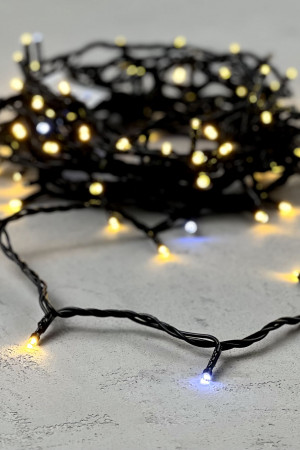 Светодиодная нить 100 теплых белых LED ламп с мерцанием, 10 м., 24В., черный провод ПВХ, LTC (PST100BLW-11-1WW)