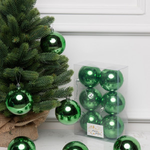 Набор пластиковых шаров Анет 80 мм., зеленый глянцевый, 6 шт., ЕлкиТорг (150330)