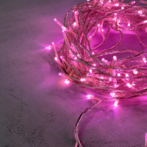 Светодиодная гирлянда с возможностью динамики 20 м., 200 светло-розовых LED ламп, 24V., прозрачный силиконовый провод, IP65, Beauty Led (EST200-3W10-1BP)