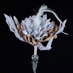 Декоративный цветок Дворцовый Пион, 24х15 см., серый с коричневым, на клипсе, Christmas DeLuxe (88925)