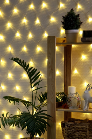 Гирлянда-сетка 1.6 × 1.6 м, IP20, прозрачная нить, 144 тёпло-белые LED, 8 режимов, 220 В, Luazon Lighting (3556874)