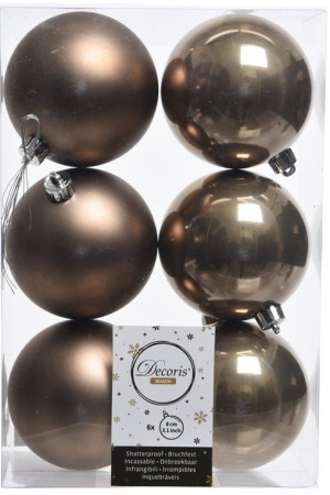 Набор пластиковых шаров Парис 80 мм, коричневый, 6 шт, Kaemingk (022030)