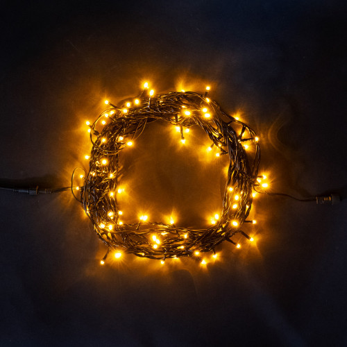 Светодиодная нить 100 желтых LED ламп, 10 м., 24В., черный провод ПВХ, LTC (PST100-11-1Y)