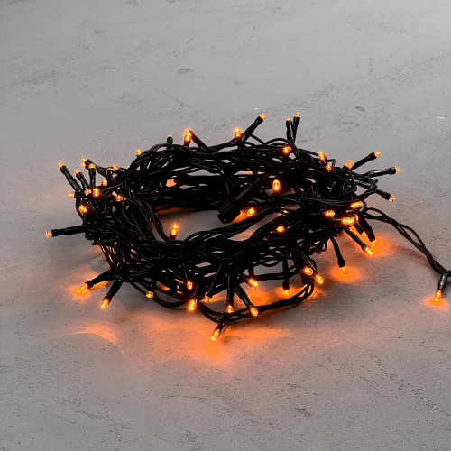 Светодиодная нить 100 желтых LED ламп, 10 м., 24В., черный провод ПВХ, LTC (PST100-11-1Y)