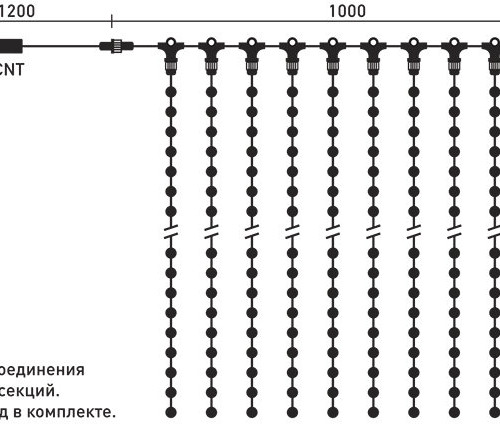 Светодиодный занавес 1*9 м., 900 синих LED ламп, черный провод ПВХ, LTC (PCL901-11-2B)