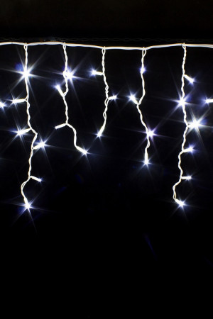 Светодиодная мерцающая бахрома 3*0.6 м., 220V, 100 холодных белых LED ламп, белый каучук, соединяемая, Winner Light (w.02.7W.100+)