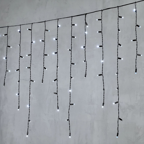 Светодиодная бахрома с колпачком 3,2*0,9 м., 180 холодных белых LED ламп, мерцание, черный провод ПВХ, IP65, LTC (PIL180BLWCAP-11-2W)