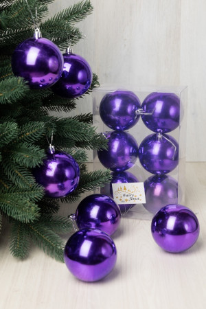 Набор пластиковых шаров Анет 80 мм., фиолетовый глянцевый, 6 шт., ЕлкиТорг (150331)