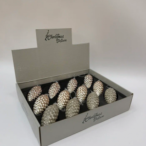 Набор стеклянных шишек Клад Белки 10*5 см., 12 шт., шампань, Christmas DeLuxe (89581)