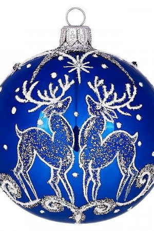 С2168/1 Стеклянный шар Олени 85 мм.,синий, Ёлочка