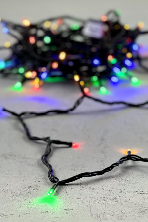 Светодиодная нить 100 разноцветных LED ламп, 10 м., 24В., черный провод ПВХ, LTC (PST100-11-1M)