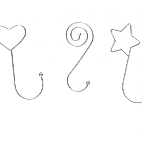 Крючки для елочных украшений Изысканные 5 см 12 шт, серебро, звезда, сердце, завиток, Kaemingk (400022)