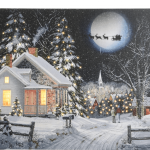 Светодиодная картина Рождественская деревня 30*40 см., с оптоволоконной и LED подсветкой, на батарейках, Kaeming (480631/1) 