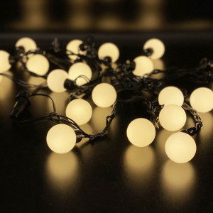 Светодиодная гирлянда шарики 5 м., 20 теплых белых LED, статика, черный резиновый провод, Teamprof (TPF-S5-20C/24V-40B-SRB/WW)