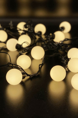 Светодиодная гирлянда шарики 5 м., 20 теплых белых LED, статика, черный резиновый провод, Teamprof (TPF-S5-20C/24V-40B-SRB/WW)