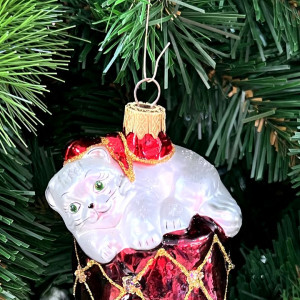 Елочное украшение Котик на шкатулке, стекло, 7.5 см., 1 шт., Витус (А228)