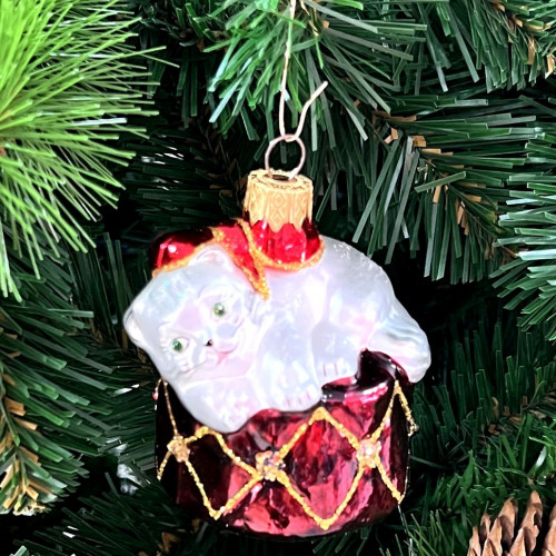 Елочное украшение Котик на шкатулке, стекло, 7.5 см., 1 шт., Витус (А228)