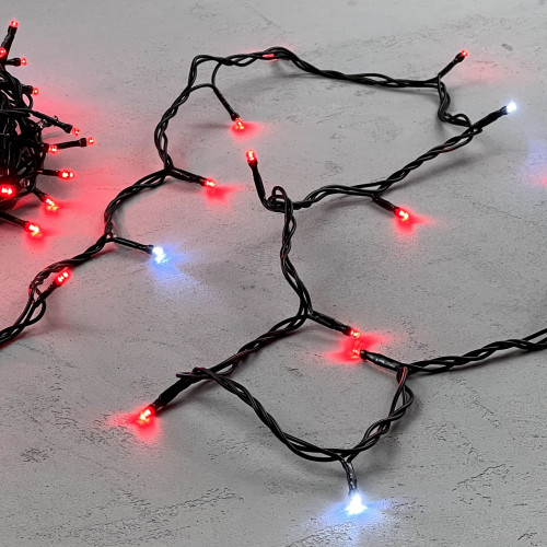 Светодиодная нить 100 красных LED ламп с мерцанием, 10 м., 24В., черный провод ПВХ, LTC (PST100BLW-11-1R)