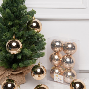 Набор пластиковых шаров Анет 80 мм., жемчужный глянцевый, 6 шт., ЕлкиТорг (150332)