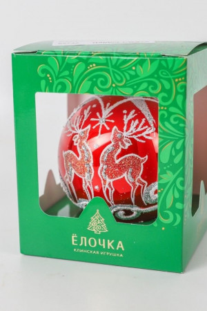 С2168/2 Стеклянный шар Олени 85 мм.,красный, Ёлочка