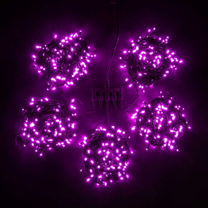 Комплект гирлянды на деревья 100 м., 5 лучей по 20 м, 24V, 1000 розовых LED ламп, черный ПВХ, LTC (KDD1000-11-1P)