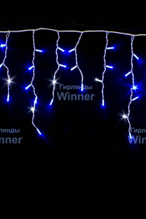 Светодиодная мерцающая бахрома 3*0.6 м., 220V, 100 синих LED ламп, белый каучук, соединяемая, Winner (b.02.7W.100+)