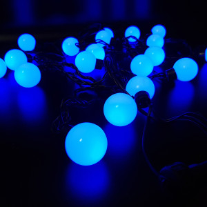 Светодиодная гирлянда шарики 5 м., 20 синих LED, статика, черный резиновый провод, Teamprof (TPF-S5-20C/24V-40B-SRB/B)