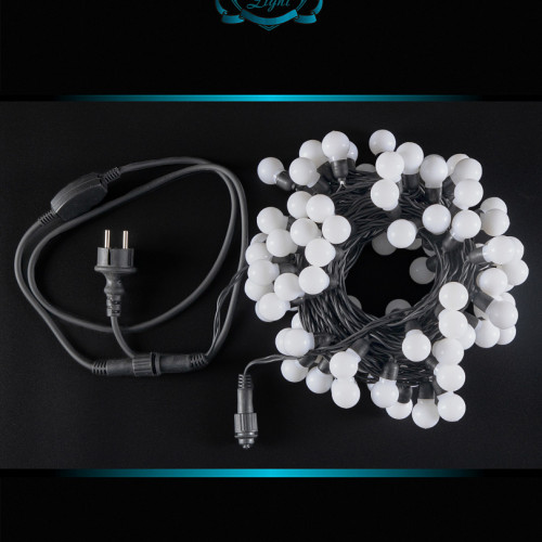 Светодиодная нить шарики 10 м., 220V, 100 разноцветных LED ламп, диаметр шарика 3 см, черный каучук, Winner (m.01.7В.100+3.0ball) 