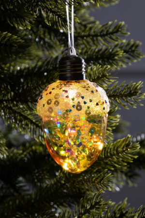 Ёлочный шар Жёлудь жёлтый 12 см., батарейки, 4 LED, свечение тёплое белое, Luazon Lighting (9594226)