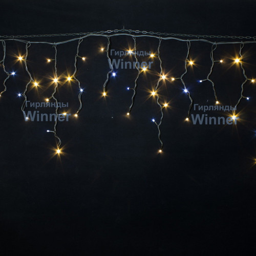 Светодиодная мерцающая бахрома 5*0.6 м., 220V, 170 теплых белых LED ламп, черный каучук, соединяемая, Winner (ww.02.7B.170+)