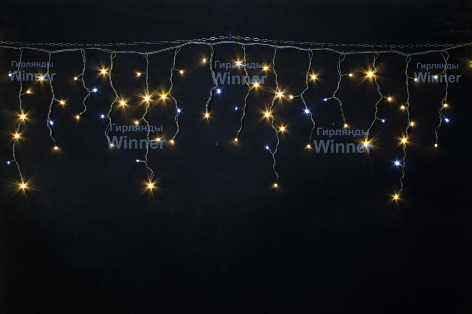 Светодиодная мерцающая бахрома 5*0.6 м., 220V, 170 теплых белых LED ламп, черный каучук, соединяемая, Winner (ww.02.7B.170+)