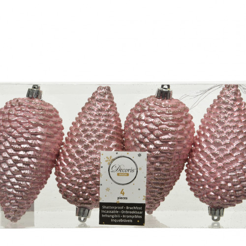Пластиковая елочная игрушка Шишка розовая 12 см., 4 шт, Kaemingk (028523)