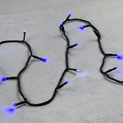Светодиодная нить 100 синих LED ламп с мерцанием, 10 м., 24В., черный провод ПВХ, LTC (PST100BLW-11-1B)