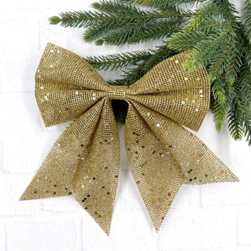 Бант Бриджит 20x24 см., 1 шт., золото с пайетками, Christmas DeLuxe (86831) 