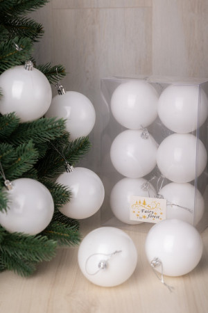 Набор пластиковых шаров Анет 80 мм., белый глянцевый, 6 шт., ЕлкиТорг (150334)