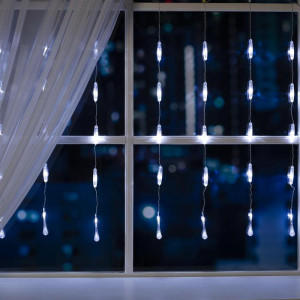 Гирлянда-занавес Капли 2.5*0.65 м., IP20, прозрачная нить, 50 LED, свечение белое, 8 режимов, 220 В., Luazon Lighting (3612411)