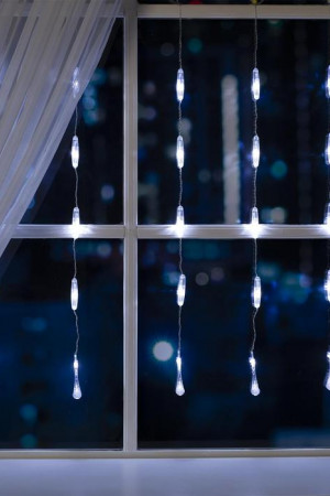 Гирлянда-занавес Капли 2.5*0.65 м., IP20, прозрачная нить, 50 LED, свечение белое, 8 режимов, 220 В., Luazon Lighting (3612411)