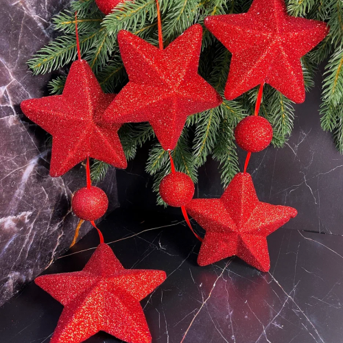 Гирлянда Звездопад 104 см., диаметр 13 см., красная, пенопласт, Christmas DeLuxe (89422) 