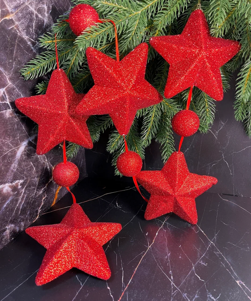 Гирлянда Звездопад 104 см., диаметр 13 см., красная, пенопласт, Christmas DeLuxe (89422) 