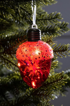 Ёлочный шар Жёлудь красный 12 см., батарейки, 4 LED, свечение тёплое белое, Luazon Lighting (9594227)