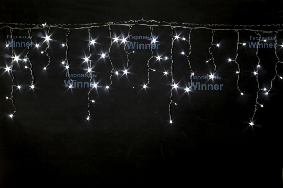Светодиодная мерцающая бахрома 5*0.6 м., 220V, 170 холодных белых LED ламп, черный каучук, соединяемая, Winner (w.02.7B.170+)