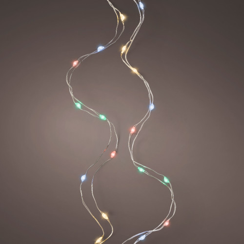 Светодиодная нить Роса 40 разноцветных LED ламп, 1.95 м., на батарейках, серебряный провод, Kaemingk (481758)